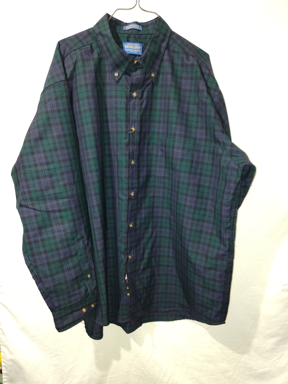 Pendleton Men’s Green & Blue Plaid Wool  Button-Down Shirt